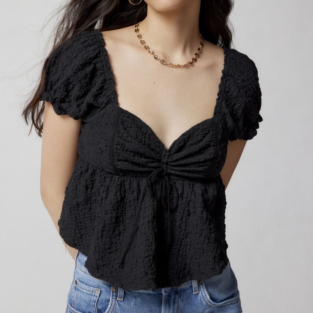 NWT UO Beverly Textured Lace-Up Babydoll Blouse